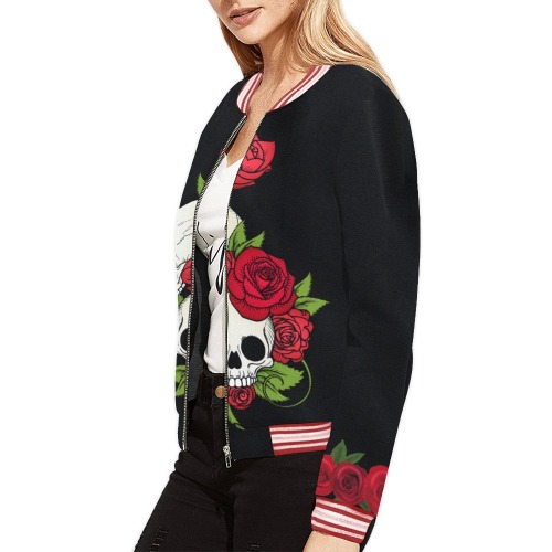 Wicked Roses All Over Print Bomber Jacket for Women (Model H21)