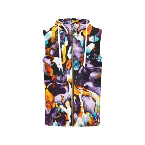 Colorful dark brushes abstract All Over Print Sleeveless Zip Up Hoodie for Women (Model H16)