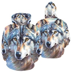 Cute gray wolf animal winter forest snow cool art All Over Print Hoodie for Men (USA Size) (Model H13)