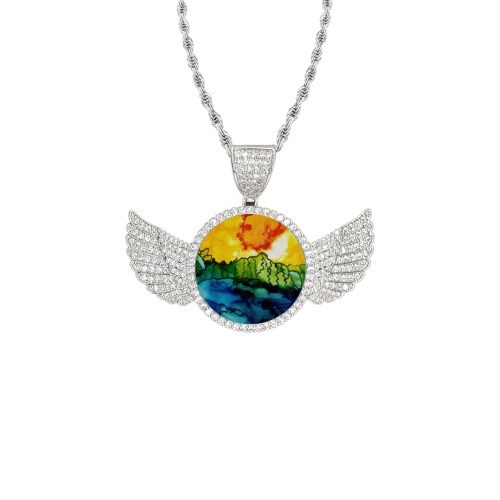 Sunrise 2016 Wings Silver Photo Pendant with Rope Chain