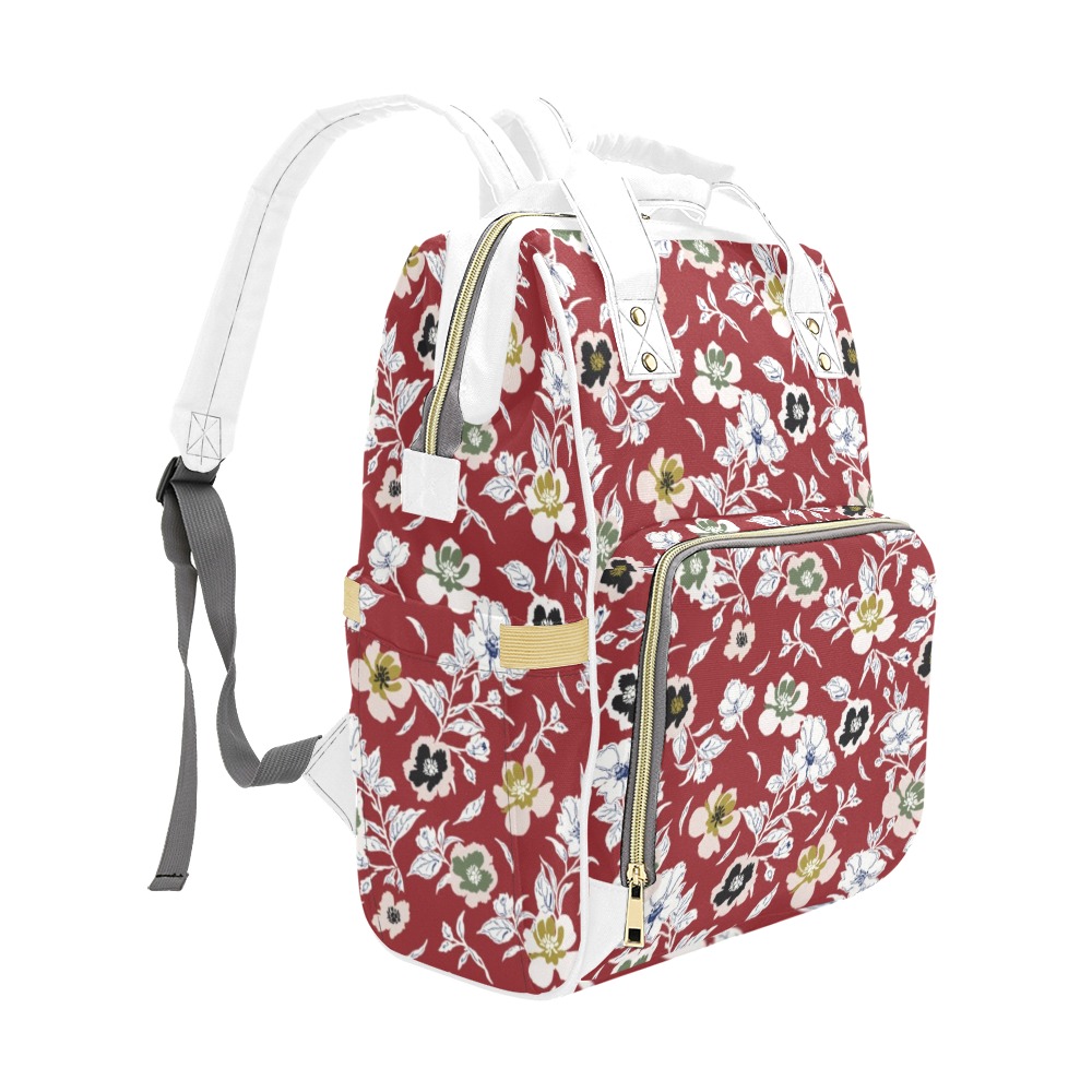 Flowers abstract red garden DPMF Multi-Function Diaper Backpack/Diaper Bag (Model 1688)