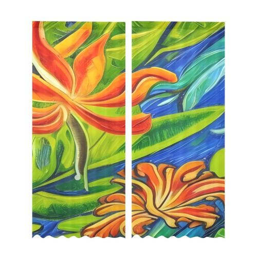 Tropical Flowers One Gauze Curtain 28"x95" (Two-Piece)