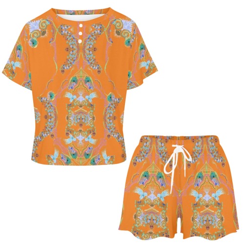 orange nature Women's Mid-Length Shorts Pajama Set