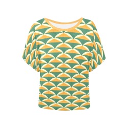 Repper Abstract -- Green and Gold Women's Batwing-Sleeved Blouse T shirt (Model T44)