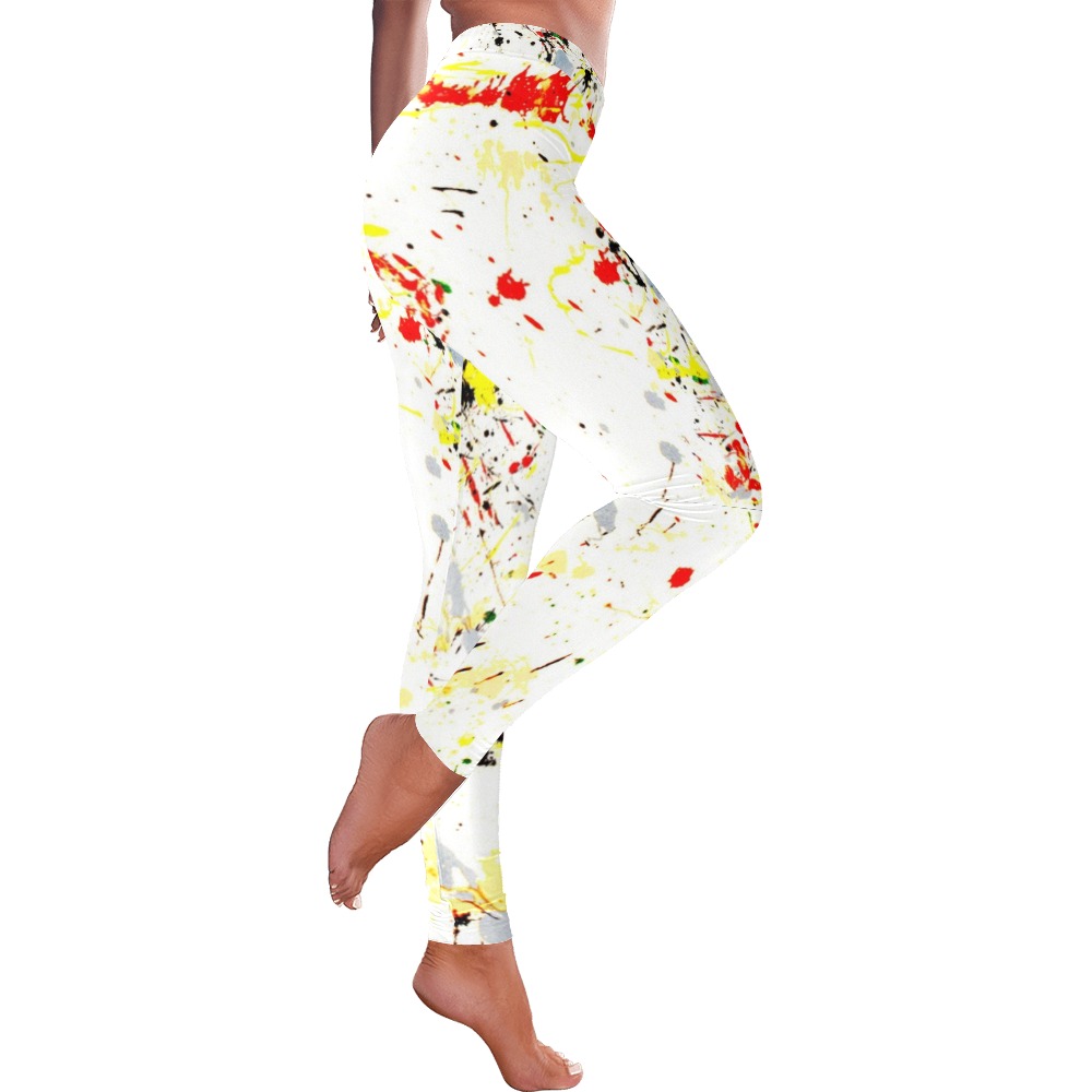 Yellow Paint Splatter Women's Low Rise Leggings (Invisible Stitch) (Model L05)