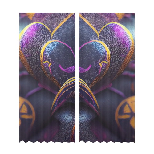 violet heart Gauze Curtain 28"x95" (Two-Piece)