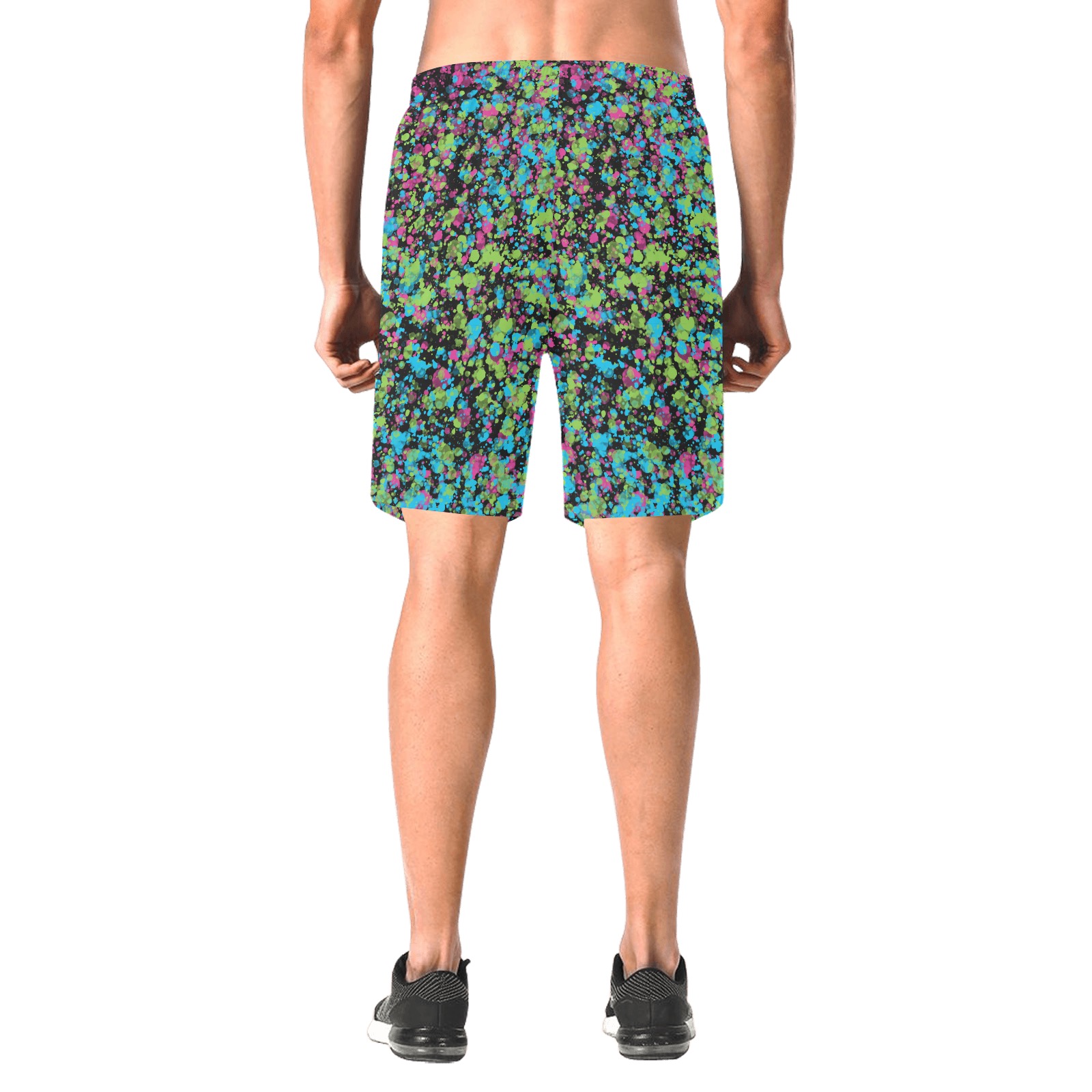Ô Blue and Neon Spatter Men's All Over Print Elastic Beach Shorts (Model L20)