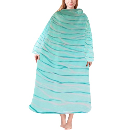 Aquamarine Blue Blanket Robe with Sleeves for Adults