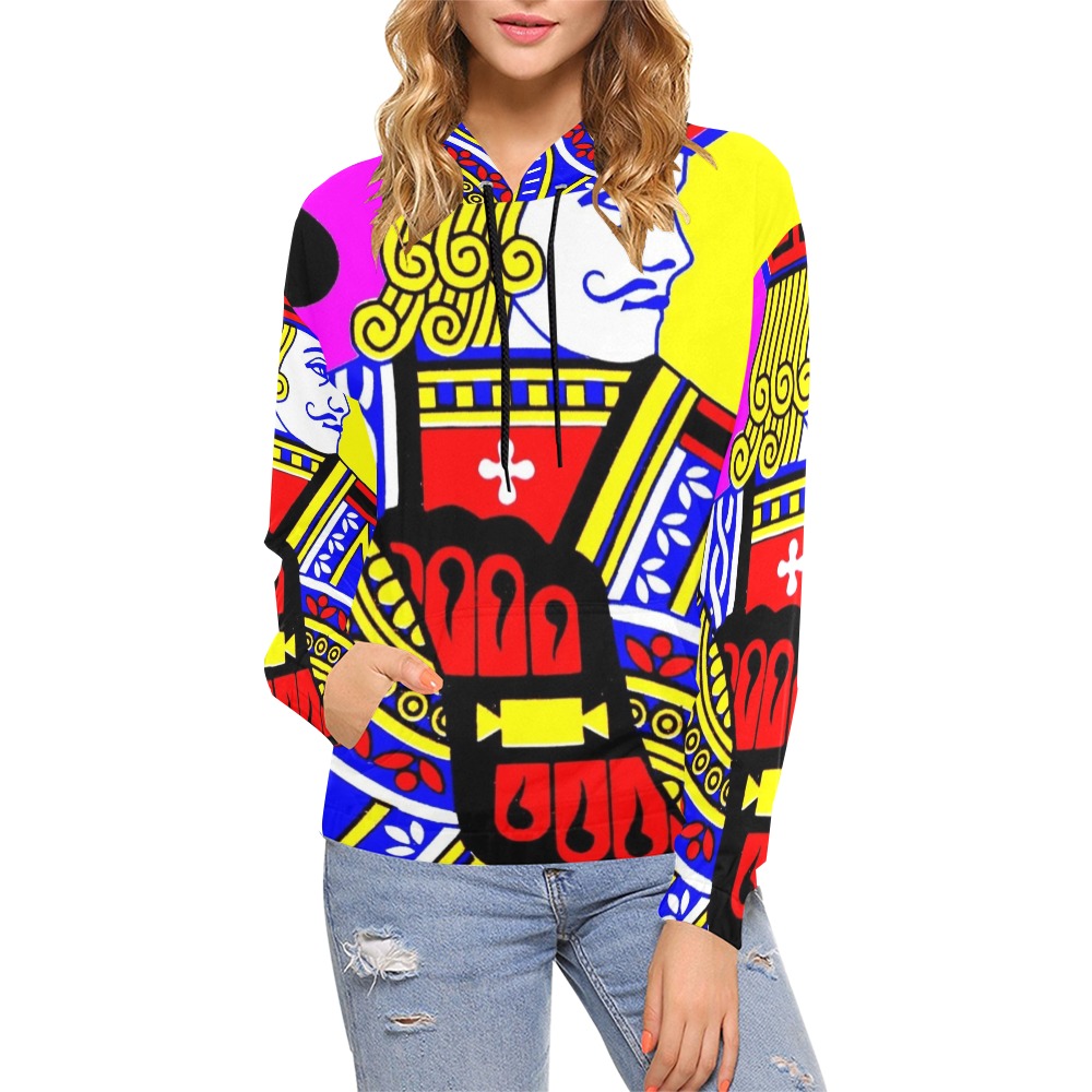 JACK OF SPADES (POPART COLOURS) All Over Print Hoodie for Women (USA Size) (Model H13)