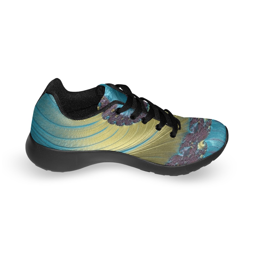 Turquoise and Gold Spiral Fractal Abstract Men’s Running Shoes (Model 020)