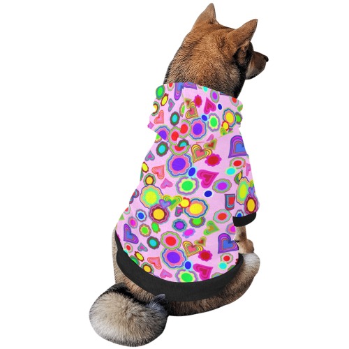 Groovy Hearts and Flowers Pink Pet Dog Hoodie