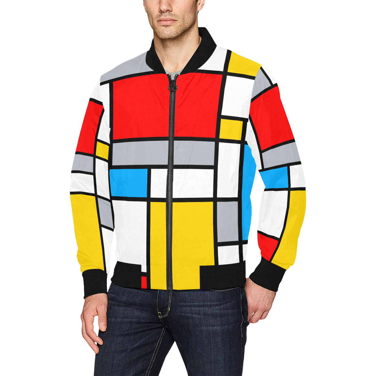 Mondrian Style Color Composition Geometric Retro Art All Over Print Bomber Jacket for Men (Model H31)