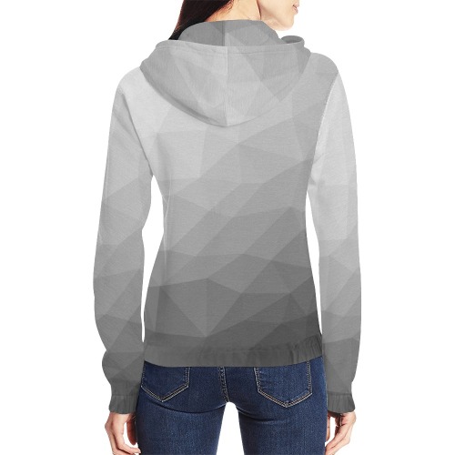 Grey Gradient Geometric Mesh Pattern All Over Print Full Zip Hoodie for Women (Model H14)