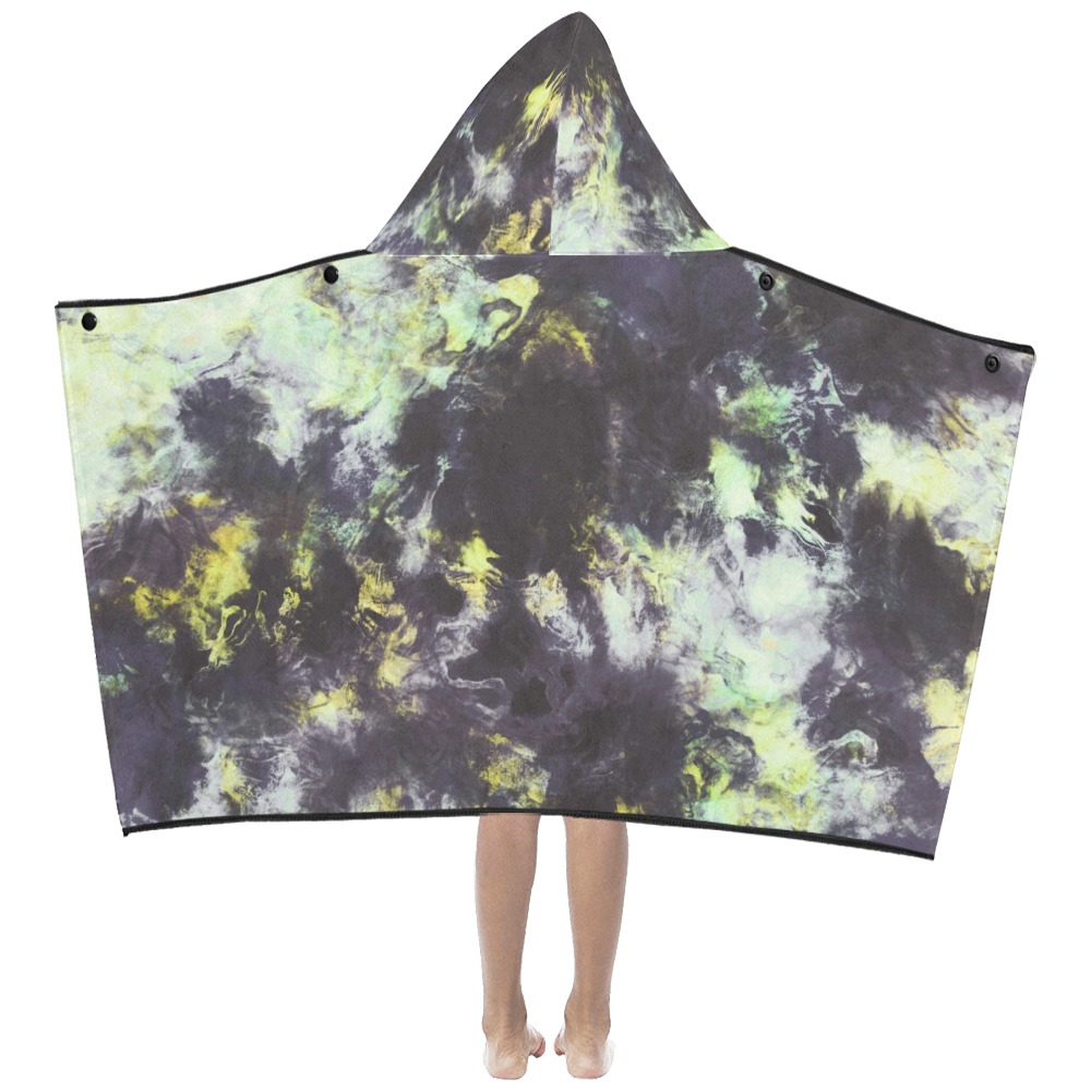 Green and black colorful marbling Kids' Hooded Bath Towels
