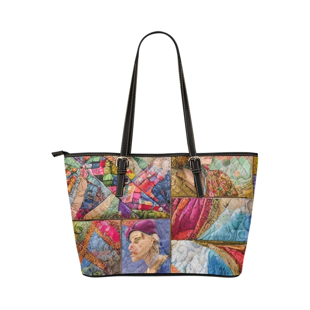 Boho Aesthetic Simulated Quilt Artwork Leather Tote Bag/Large (Model 1651)