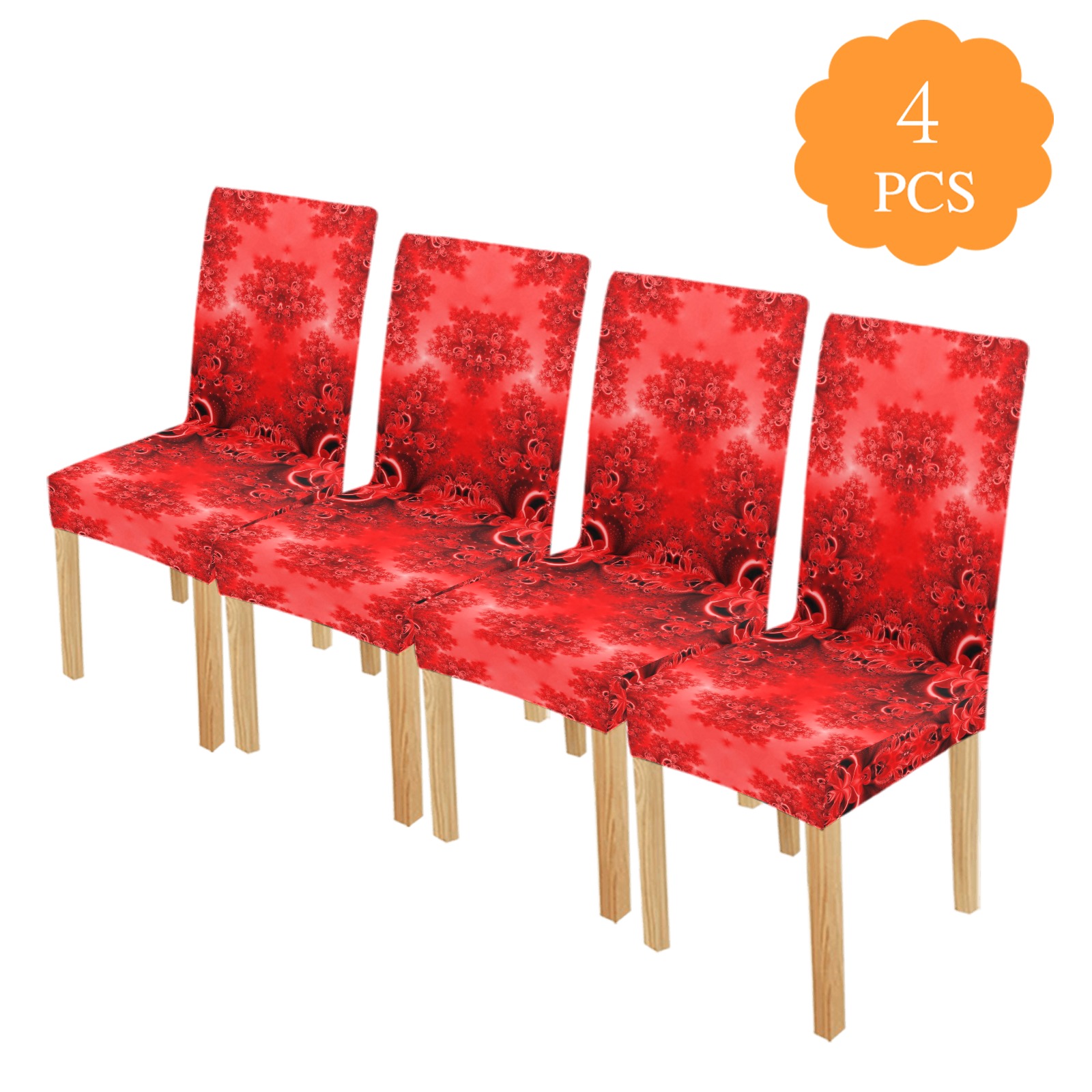 Fiery Red Rose Garden Frost Fractal Chair Cover (Pack of 4)