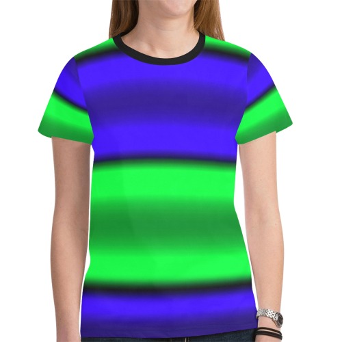 Green & Blue Horizontal Stripes New All Over Print T-shirt for Women (Model T45)