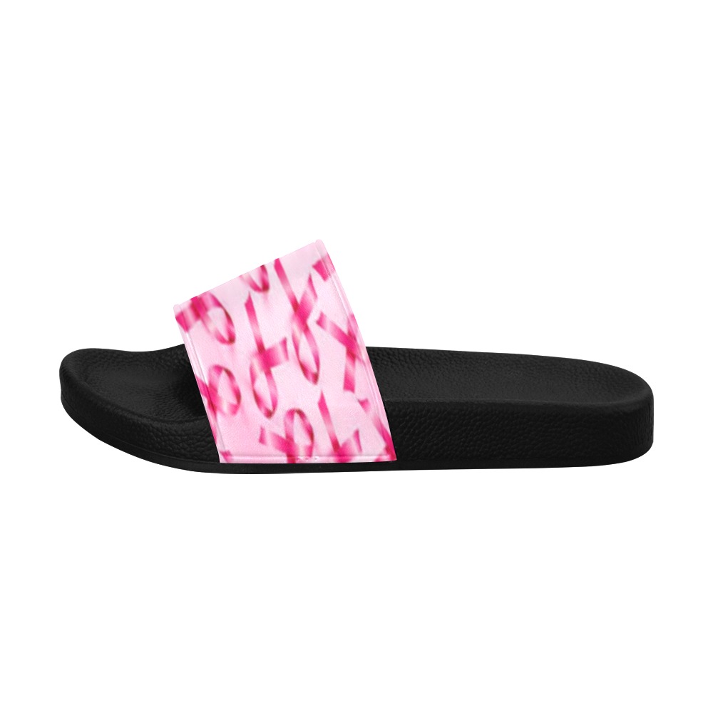 breast cancer ribbons black Women's Slide Sandals (Model 057)