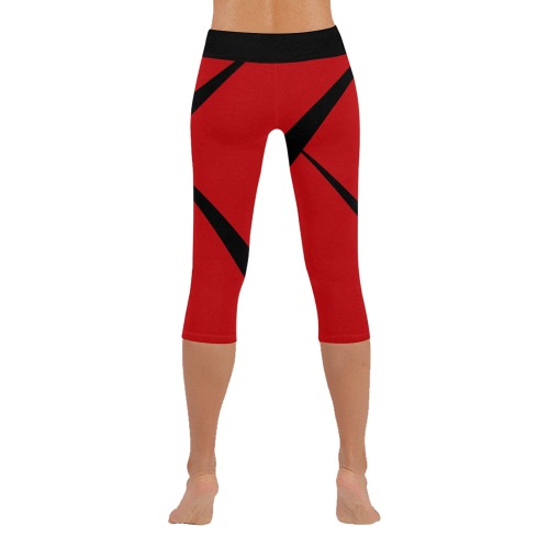 Sexy Red and Black Women's Low Rise Capri Leggings (Invisible Stitch) (Model L08)