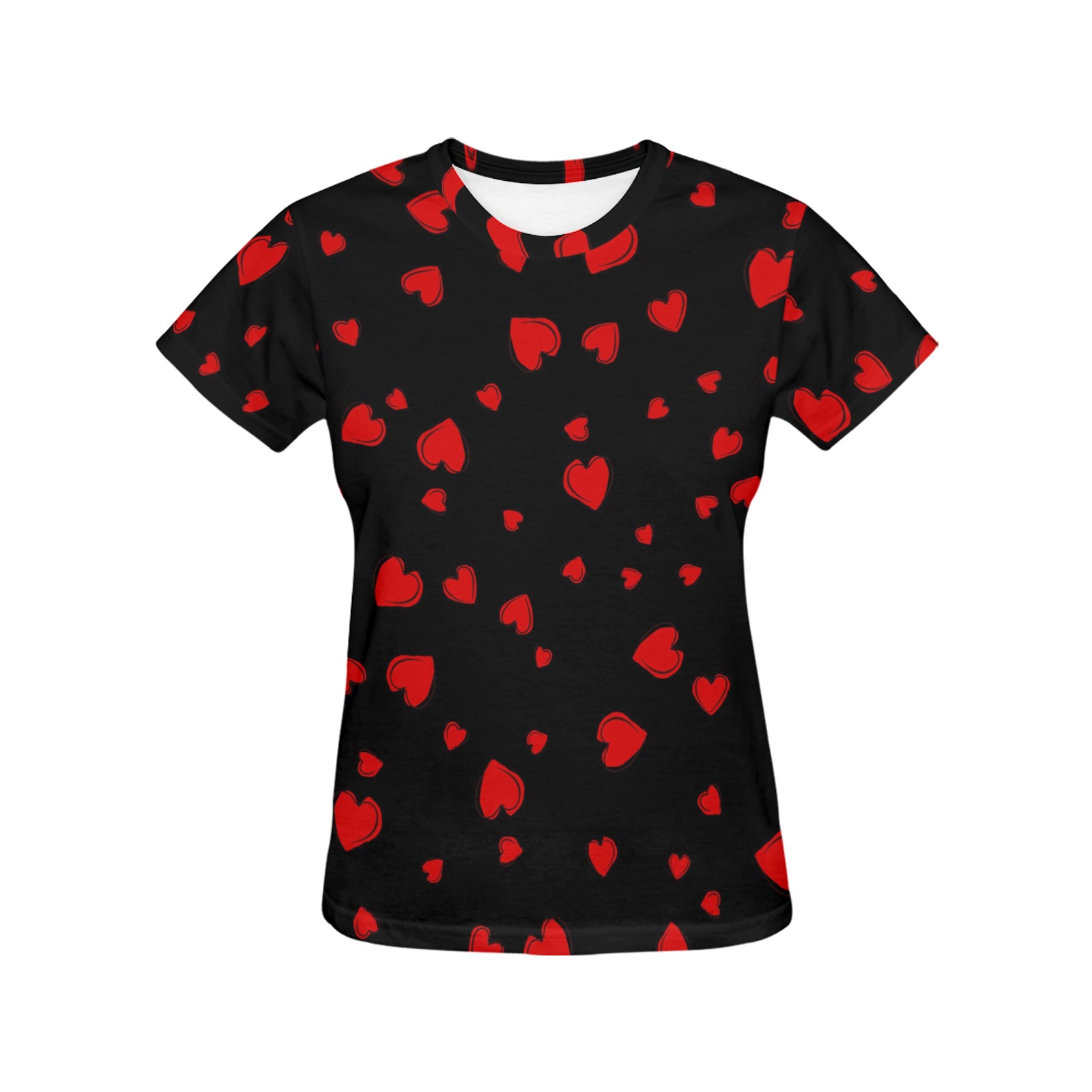 Red Hearts Floating on Black All Over Print T-Shirt for Women (USA Size) (Model T40)