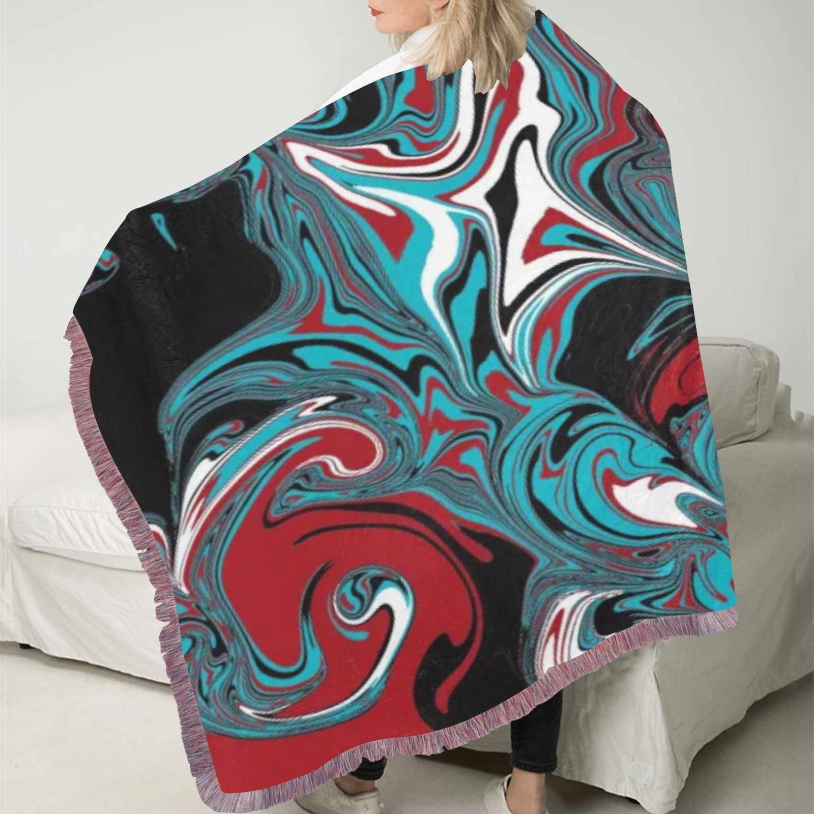 Dark Wave of Colors Ultra-Soft Fringe Blanket 50"x60" (Mixed Pink)