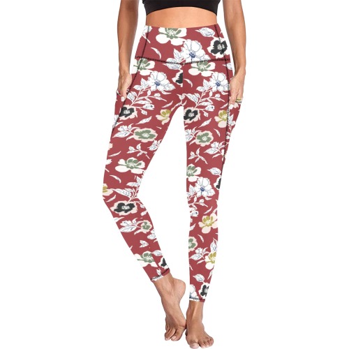 Flowers abstract red garden DPMF Women's All Over Print Leggings with Pockets (Model L56)