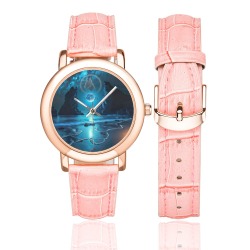 Moon with Taurus Women's Rose Gold Leather Strap Watch(Model 201)