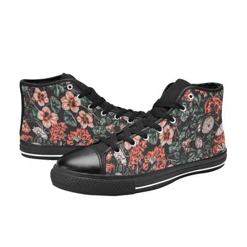 Cold Flower black Women's Classic High Top Canvas Shoes (Model 017)