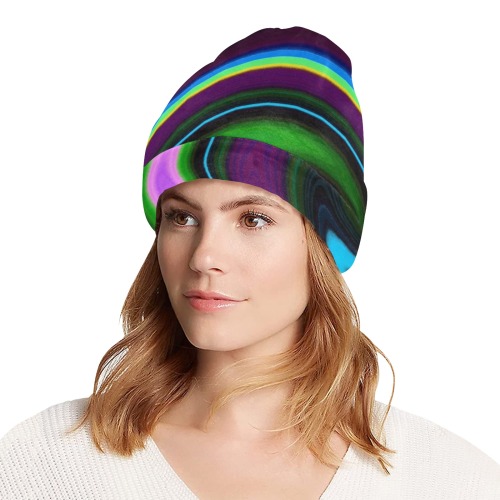 Swirl Retro Blue All Over Print Beanie for Adults