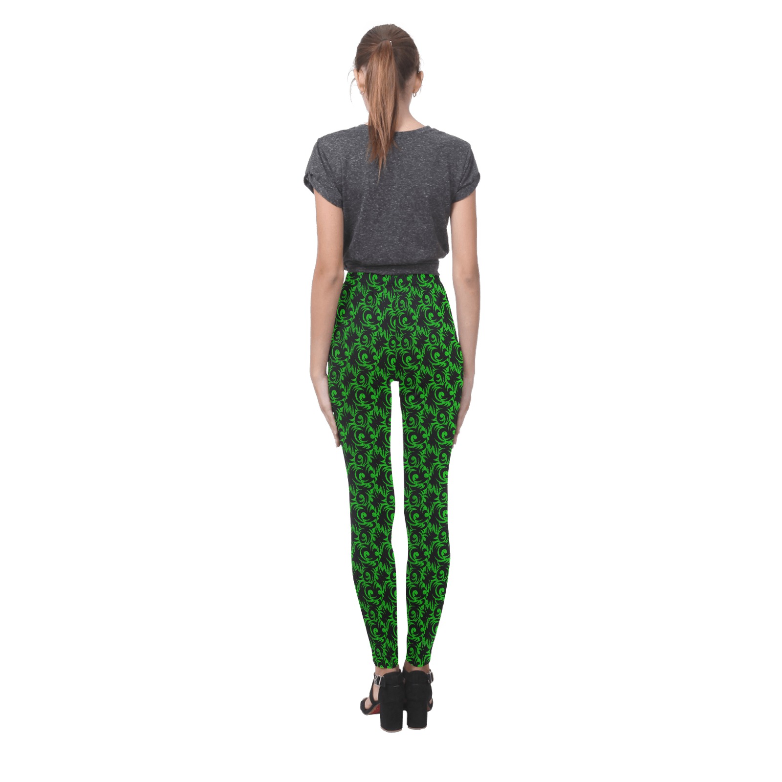 green swirl Cassandra Women's Leggings (Model L01)