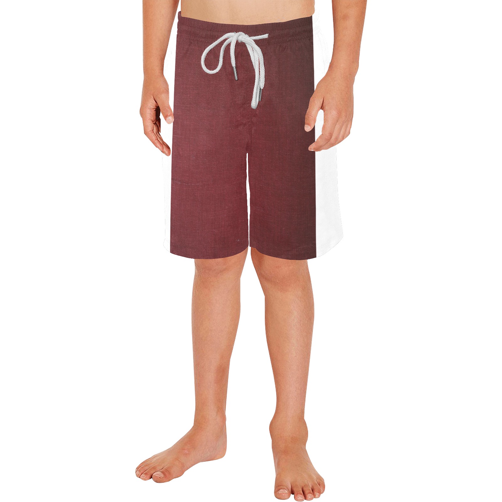 Maroon and white Boys' Casual Beach Shorts (Model L52)