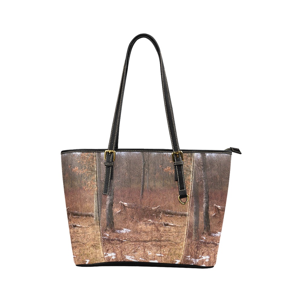 Falling tree in the woods Leather Tote Bag/Small (Model 1640)