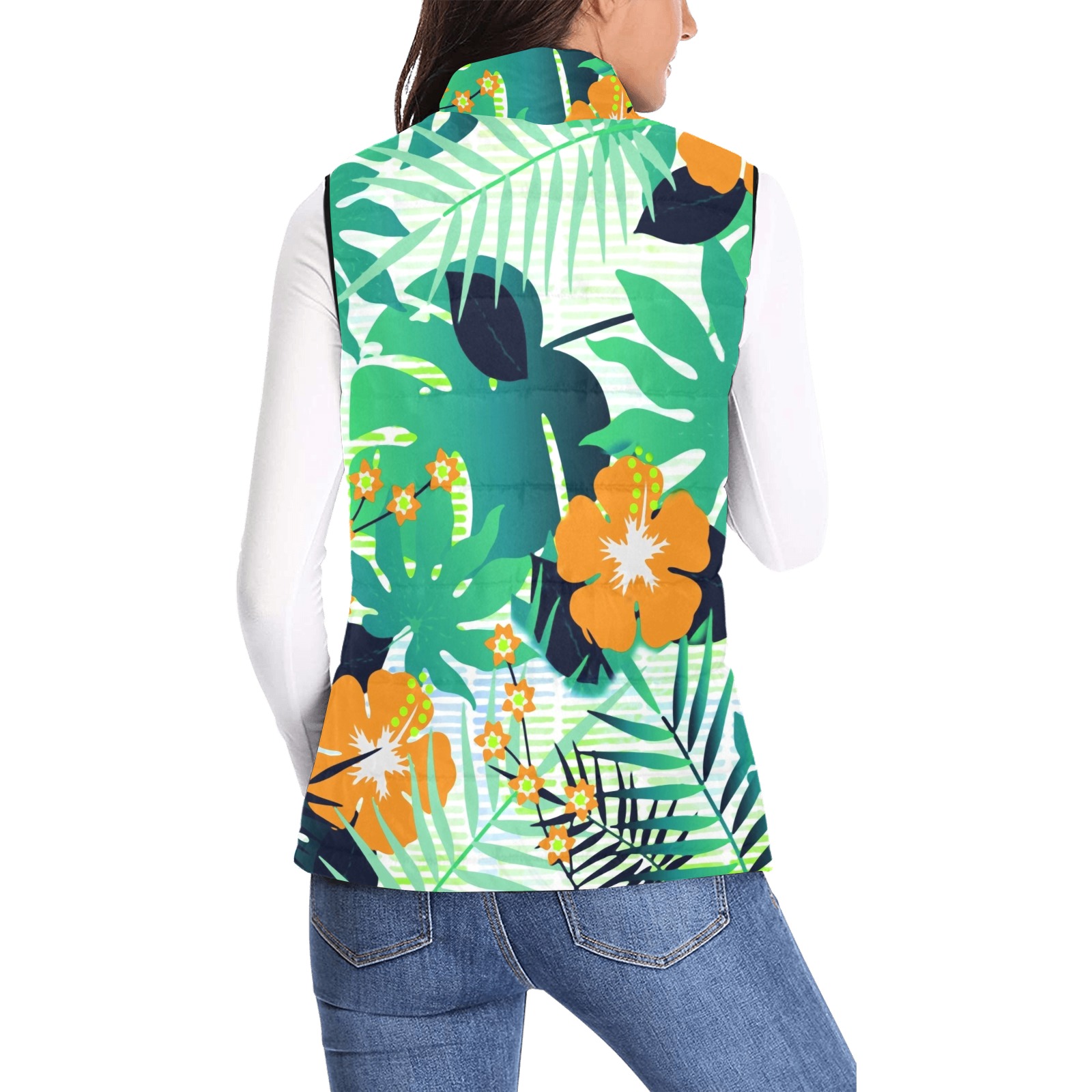 GROOVY FUNK THING FLORAL Women's Padded Vest Jacket (Model H44)