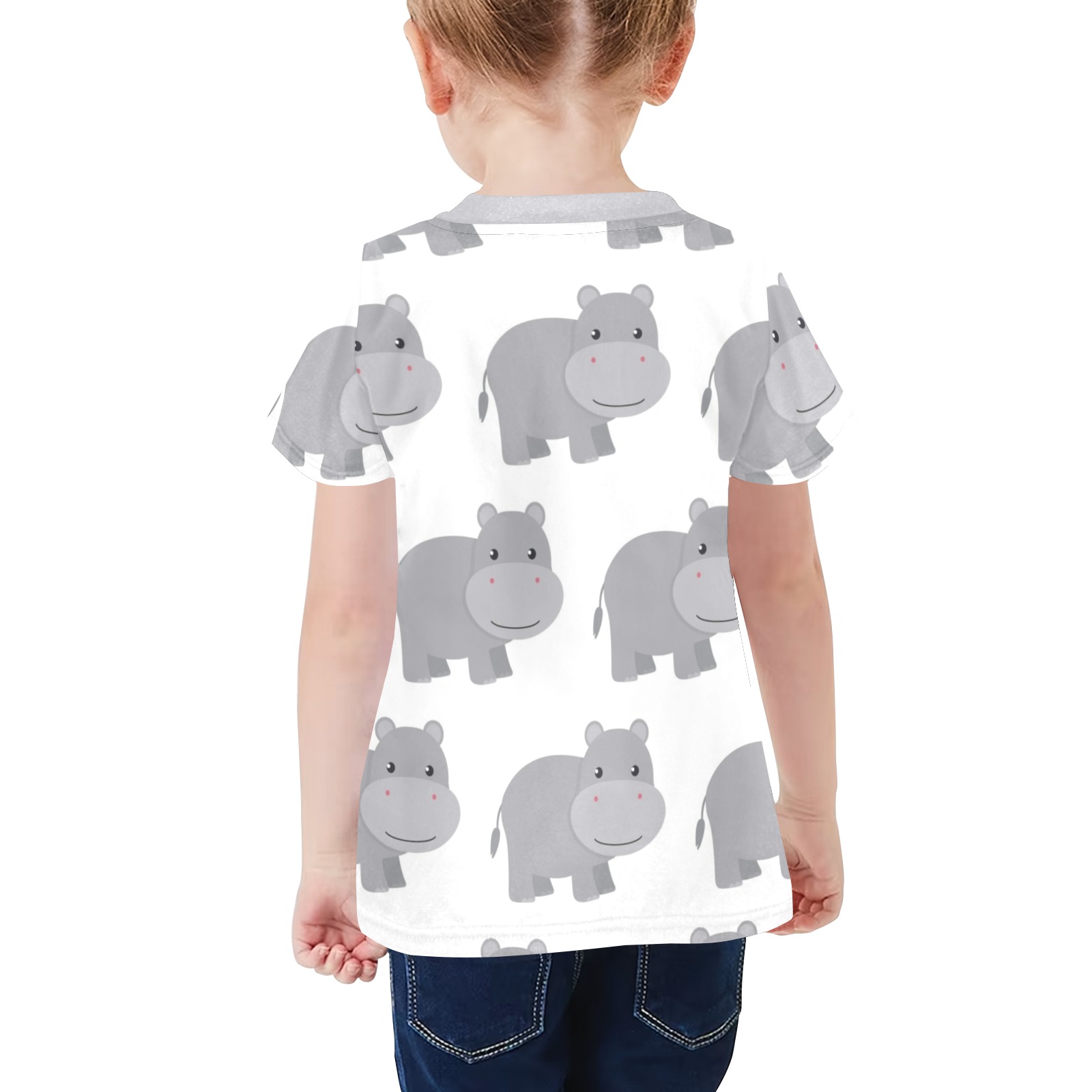 Happy Hippos Little Girls' All Over Print Crew Neck T-Shirt (Model T40-2)