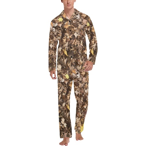 Autumn brown leaves Men's V-Neck Long Pajama Set