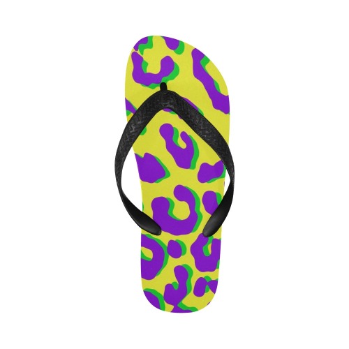 Leopard Print Purple Yellow Green Flip Flops for Men/Women (Model 040)