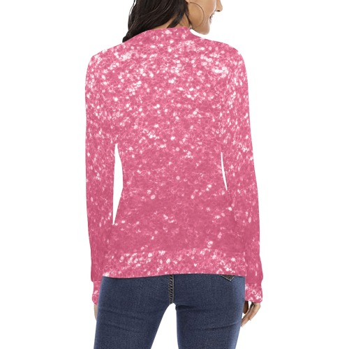 Magenta light pink red faux sparkles glitter Women's All Over Print Mock Neck Sweatshirt (Model H43)
