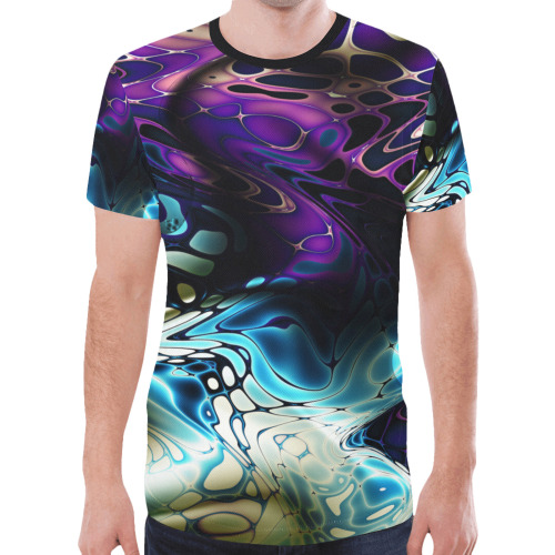 Purple Blue White Swirls oil slick New All Over Print T-shirt for Men (Model T45)