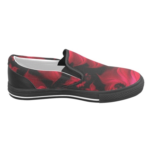 Black and Red Fiery Whirlpools Fractal Abstract Men's Slip-on Canvas Shoes (Model 019)