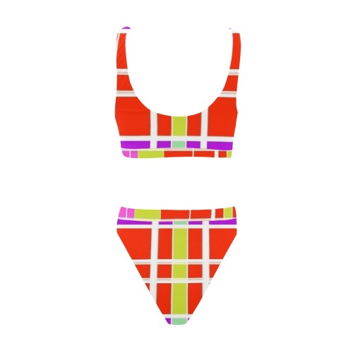 Waterbug Gym Fit Pattern 018 Sport Top & High-Waisted Bikini Swimsuit (Model S07)