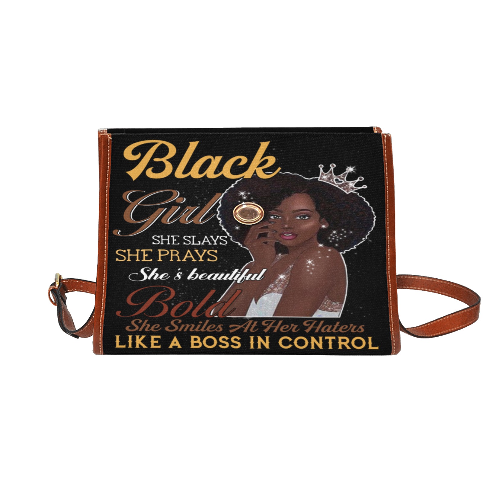 - BLACK GIRL SHE SLAYS SHE PRAYS (black women) Waterproof Canvas Bag-Brown (All Over Print) (Model 1641)