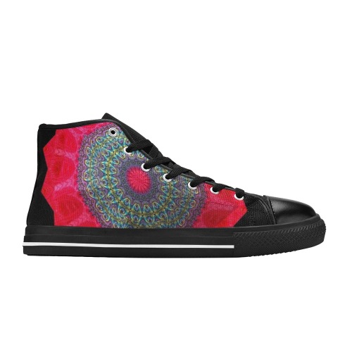Blooming Poppy Flower Fractal Abstract Kaleidoscope Mandala Women's Classic High Top Canvas Shoes (Model 017)