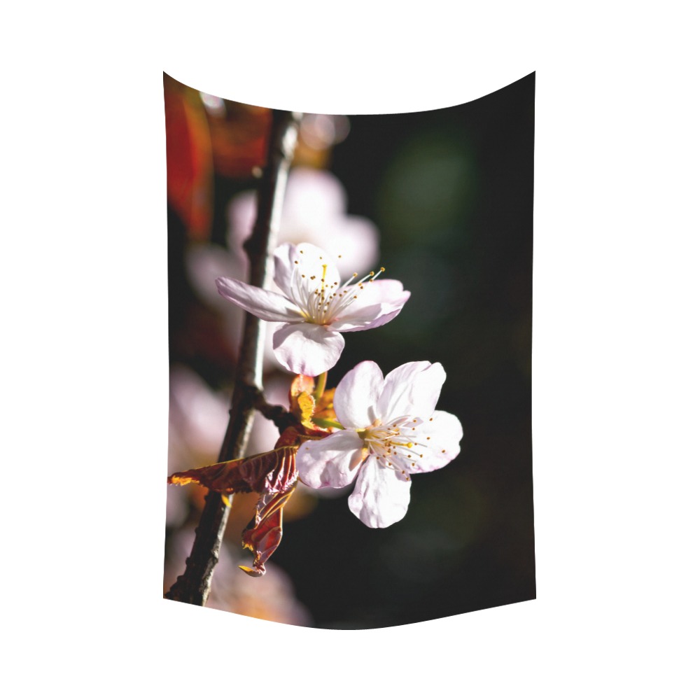Sunlit sakura flowers. Play of light and shadows. Polyester Peach Skin Wall Tapestry 90"x 60"