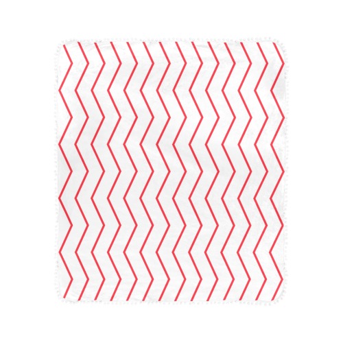 White red chevron vertical lines pattern Pom Pom Fringe Blanket 40"x50"