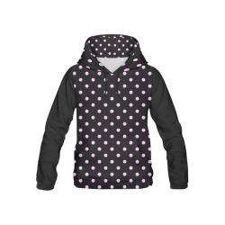 Pink Polka Dots on Black All Over Print Hoodie for Kid (USA Size) (Model H13)