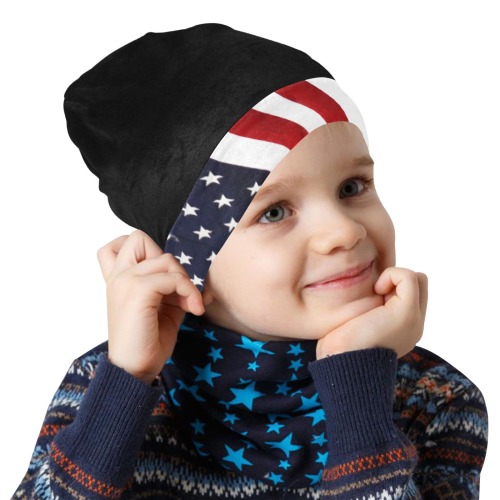 Patriotic USA Flag / Black All Over Print Beanie for Kids