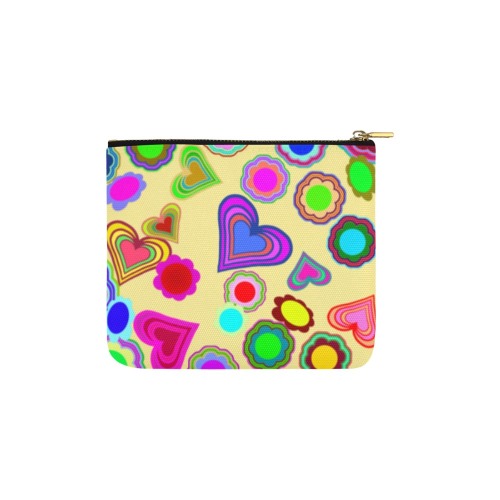Groovy Hearts and Flowers Yellow Carry-All Pouch 6''x5''