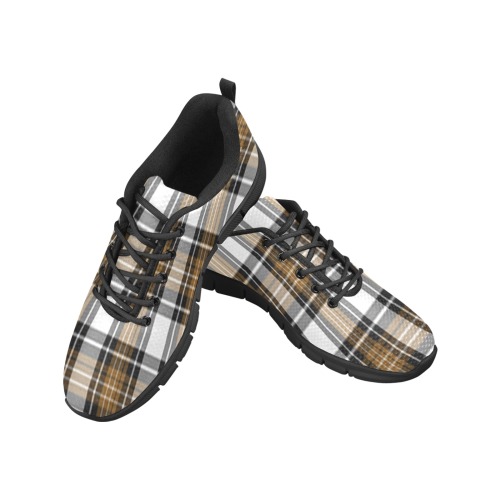 Brown Black Plaid Men's Breathable Running Shoes (Model 055)