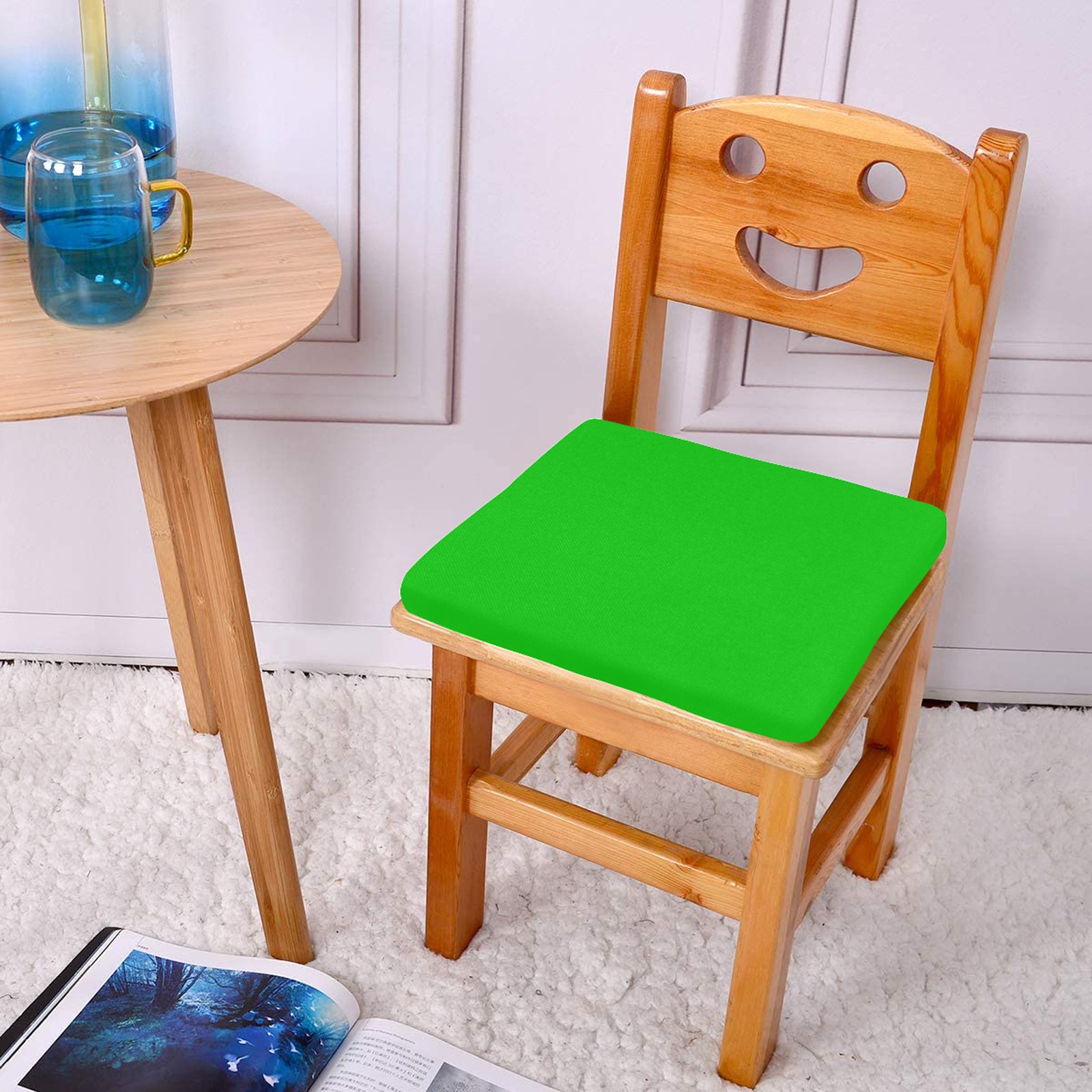 Merry Christmas Green Solid Color Rectangular Seat Cushion