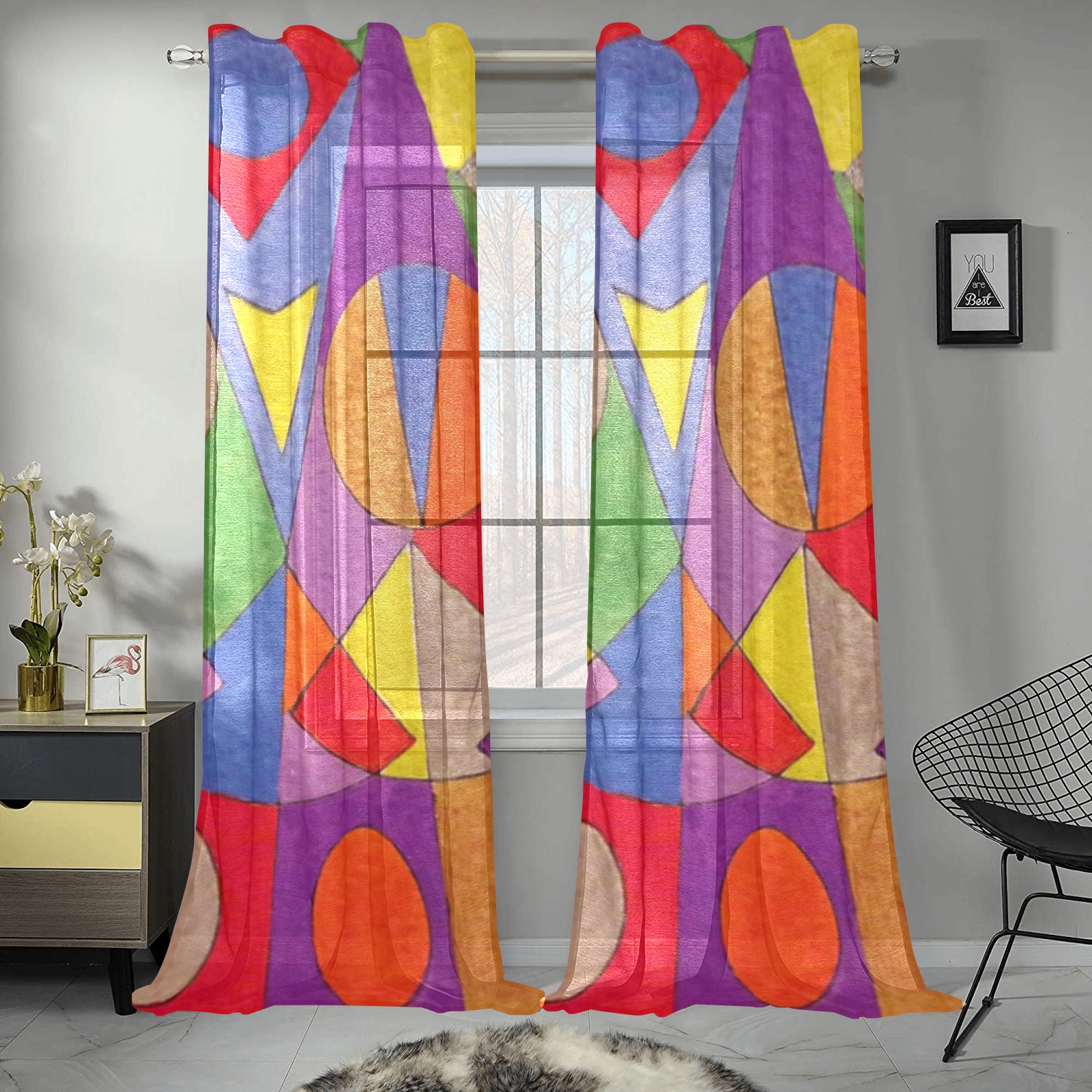 Abstract Acrylic 1 Gauze Curtain 28"x95" (Two-Piece)